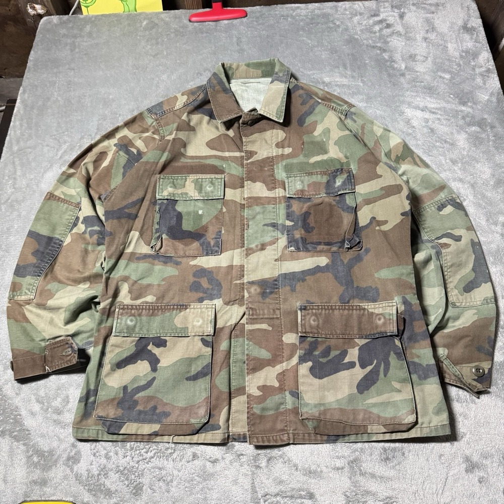 US Army BDU Field Jacket Size Medium Coat Cold Weather Camo Camouflage Grunge